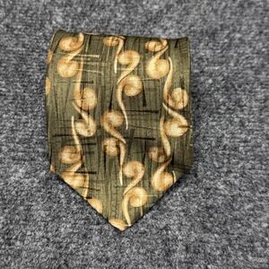 Structure Silk Tie Mens OS Olive Gold Swirl Abstract 90s Vintage Professional